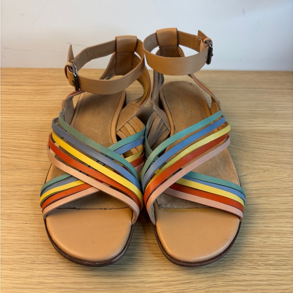 Madewell Shoes - Madewell Sandals Boardwalk Strappy Rainbow Leather Flat Ankle Strap Women Size 9